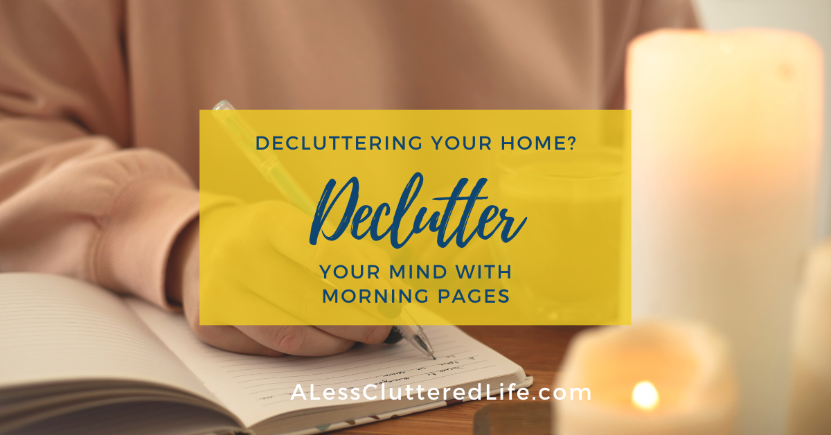 This woman writing in a journal may be using morning pages to sort through her thoughts and feelings about decluttering her home.